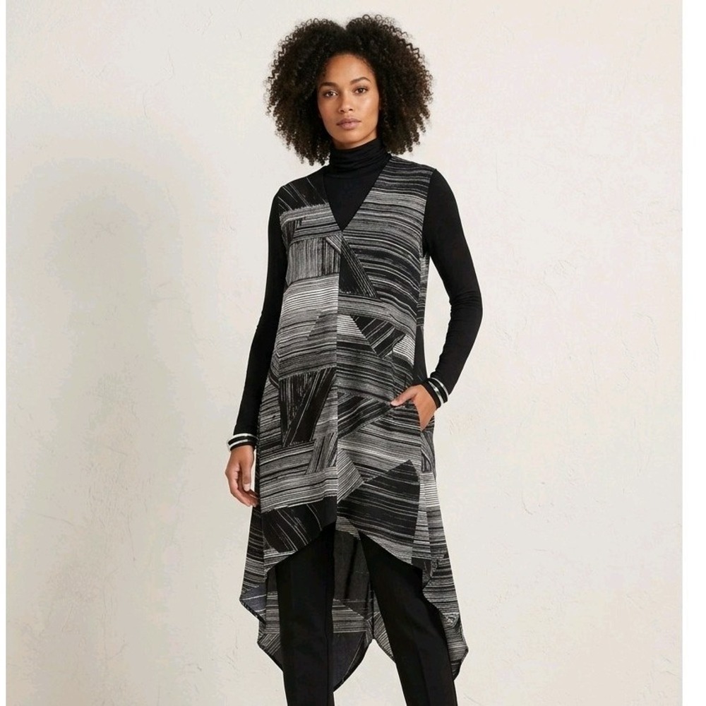 RACHEL Rachel Roy Day Dream Asymmetrical Dress Tunic Black Ivory Geometric XXL